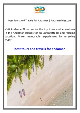 Best Tours And Travels For Andaman Andamanbliss.com