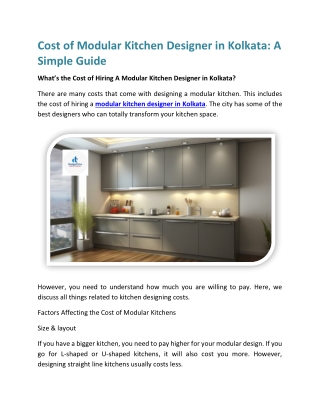 Cost of Modular Kitchen Designer in Kolkata A Simple Guide