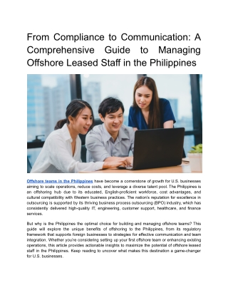 From Compliance to Communication_ A Comprehensive Guide to Managing Offshore Leased Staff in the Philippines