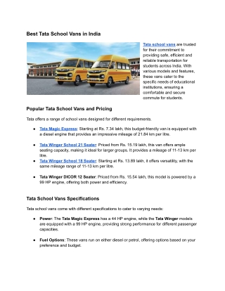 Best Tata School Vans in India