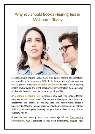 Why You Should Book a Hearing Test in Melbourne Today