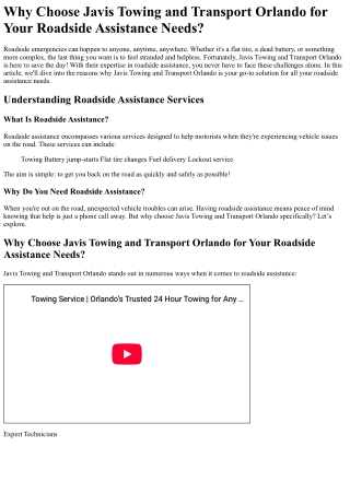 Why Choose Javis Towing and Transport Orlando for Your Roadside Assistance Needs