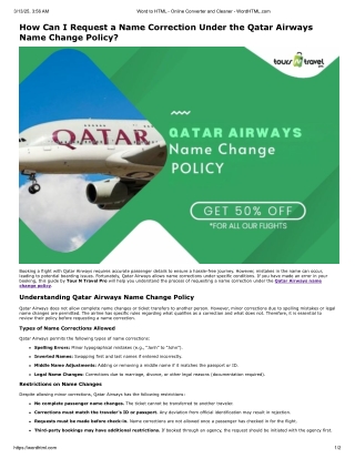 How can I request a name correction under the Qatar Airways name change policy?