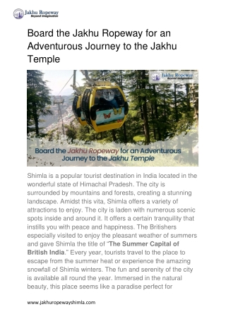 Jakhu Ropeway Shimla – Scenic Cable Car Ride to Jakhu Temple