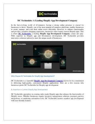 dc technolabs a leading shopify app development