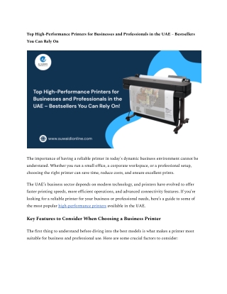 Top High-Performance Printers for Businesses and Professionals in the UAE