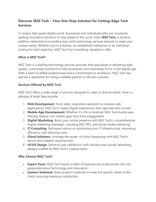 discover msz tech your one stop solution