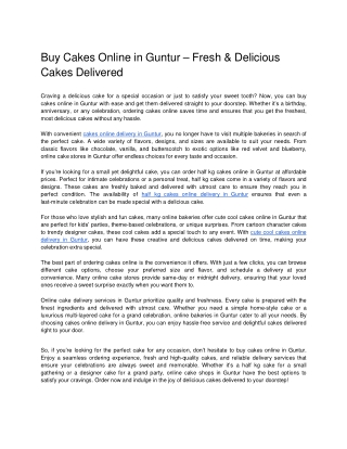 Buy Cakes Online in Guntur – Fresh & Delicious Cakes Delivered