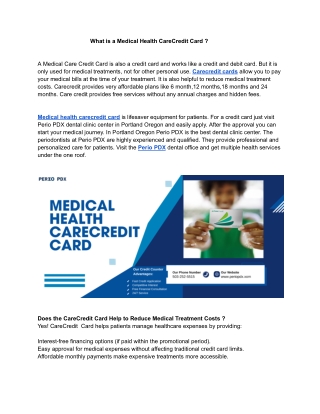 What is a Medical Health CareCredit Card ?