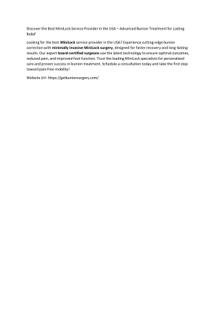 Best MiniLock Service Provider in the USA – Advanced Bunion Correction Experts