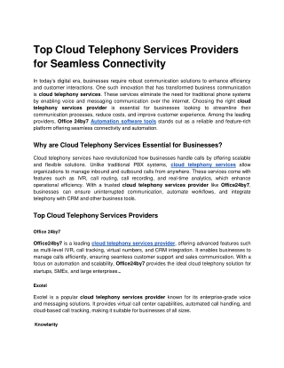 top cloud telephony services providers for seamless connectivity