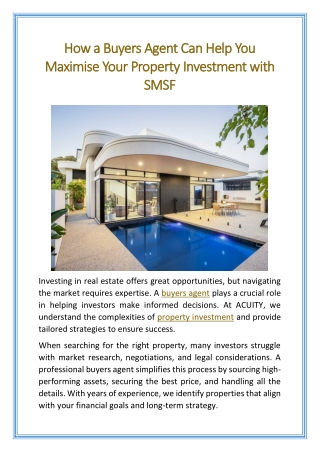How a Buyers Agent Can Help You Maximise Your Property Investment with SMSF