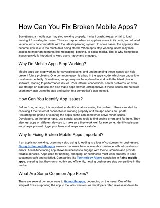 how can you fix broken mobile apps