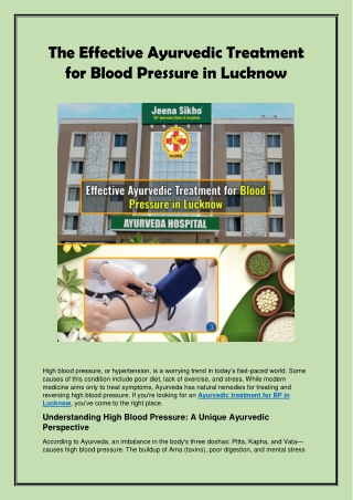 The Effective Ayurvedic Treatment for Blood Pressure in Lucknow