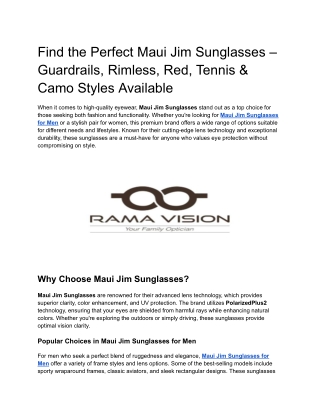 Find the Perfect Maui Jim Sunglasses – Guardrails, Rimless, Red, Tennis & Camo Styles Available