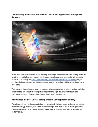 The Roadmap to Success with the Best Cricket Betting Website Development Company
