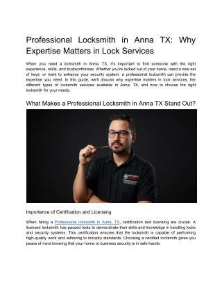 Professional Locksmith in Anna TX_ Why Expertise Matters in Lock Services