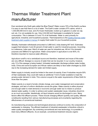 Thermax Water Treatment Plant manufacturer