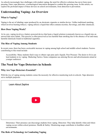 From Detection to Prevention: The Impact of Vape Detectors in Schools