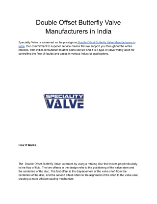 Double Offset Butterfly Valve Manufacturers in India