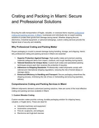 Crating and Packing in Miami: Secure and Professional Solutions