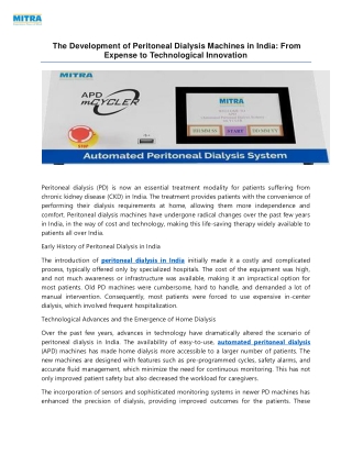 the development of peritoneal dialysis machines