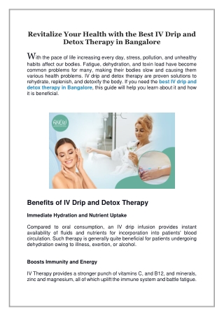 Revitalize Your Health with the Best IV Drip and Detox Therapy in Bangalore