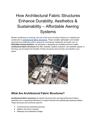 How Architectural Fabric Structures Enhance Durability, Aesthetics & Sustainability – Affordable Awning Systems