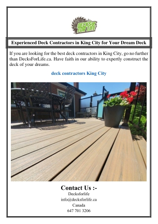 Experienced Deck Contractors in King City for Your Dream Deck