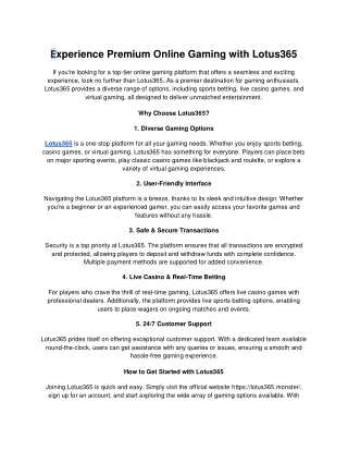 Experience Premium Online Gaming with Lotus365