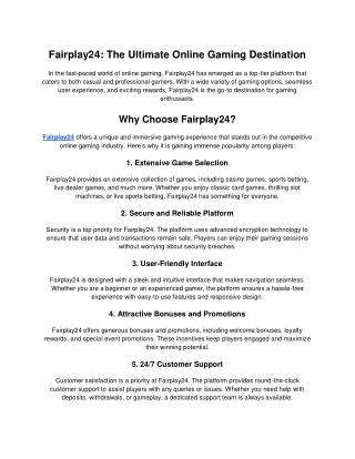 Fairplay24: The Ultimate Online Gaming Destination