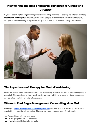 How to Find the Best Therapy in Edinburgh for Anger and Anxiety