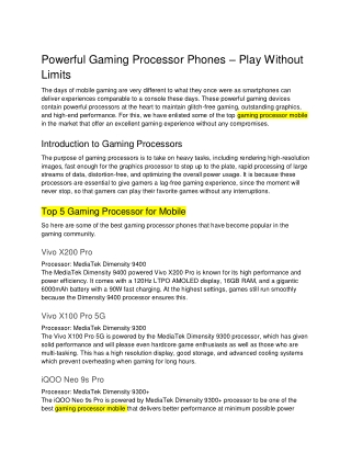 Powerful Gaming Processor Phones – Play Without Limits