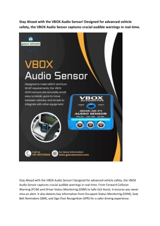Stay Ahead with the VBOX Audio Sensor!