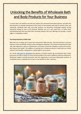 Unlocking the Benefits of Wholesale Bath and Body Products for Your Business