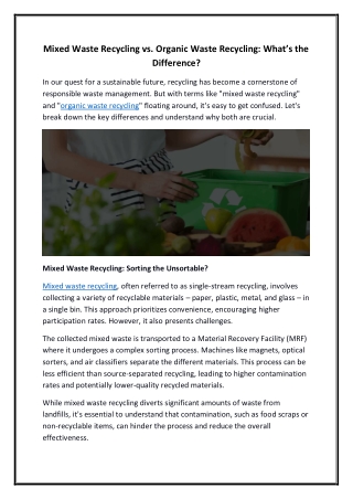 Mixed Waste Recycling vs Organic Waste Recycling Whats the Difference