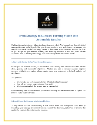 from strategy to success turning vision into