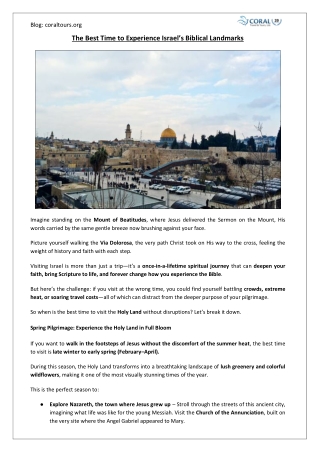 Best Time to Visit Israel’s Biblical Landmarks | Coral Travel & Tours