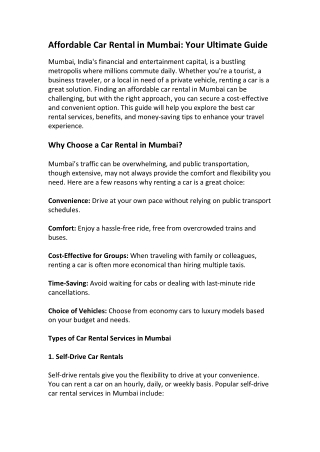 Car Rental in Mumbai – Affordable & Premium Options
