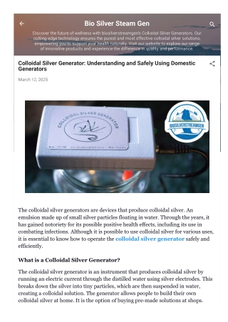Colloidal Silver Generator Understanding and Safely Using Domestic Generators