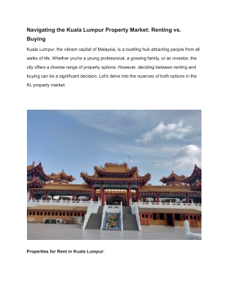 Navigating the Kuala Lumpur Property Market: Renting vs. Buying