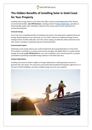 The Hidden Benefits of Installing Solar in Gold Coast for Your Property