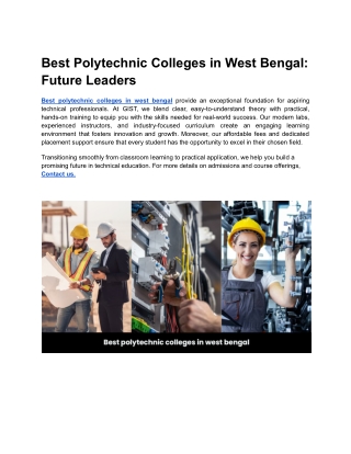 best polytechnic colleges in west bengal future
