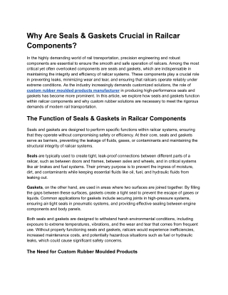 Why Are Seals & Gaskets Crucial in Railcar Components