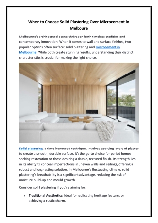 When to Choose Solid Plastering Over Microcement in Melboure