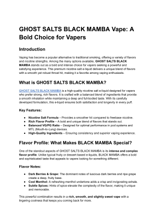 GHOST SALTS BLACK MAMBA Vape_ A Bold Choice for Vapers