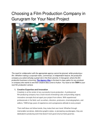 Choosing a Film Production Company in Gurugram for Your Next Project