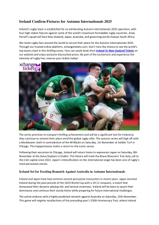 Ireland Confirm Fixtures for Autumn Internationals 2025