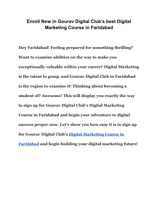 Enroll Now in Gourav Digital Club’s best Digital Marketing Course in Faridabad