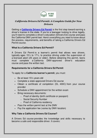 California Drivers Ed Permit: A Complete Guide for New Drivers